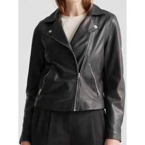 Quince 100% washed leather biker jacket